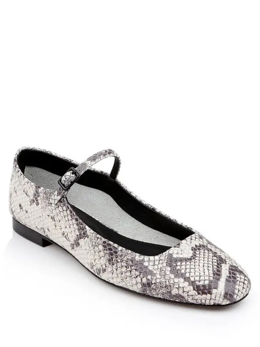 L'AGENCE Edelie Mary Jane Ballet Flats in Snake Print - Gray and White